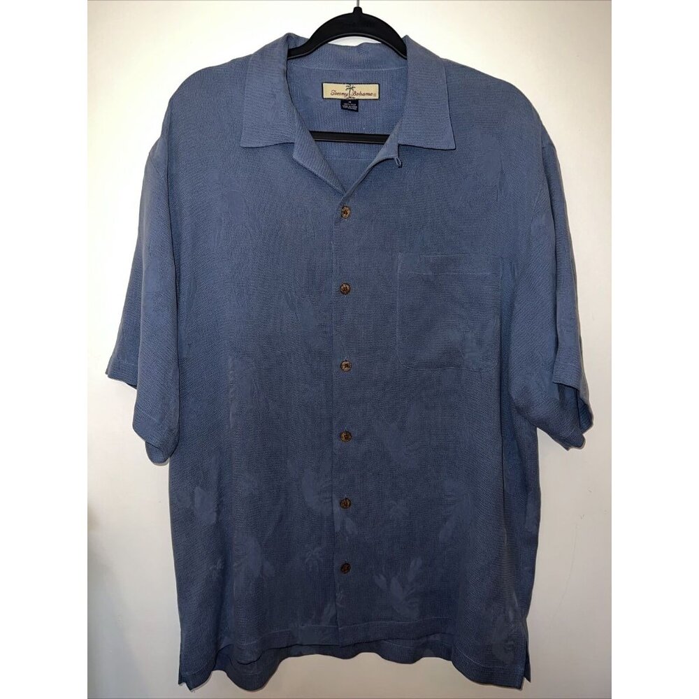 Tommy Bahama Silk Shirt Mens Medium Blue Embroidered Lobster Short Sleeve